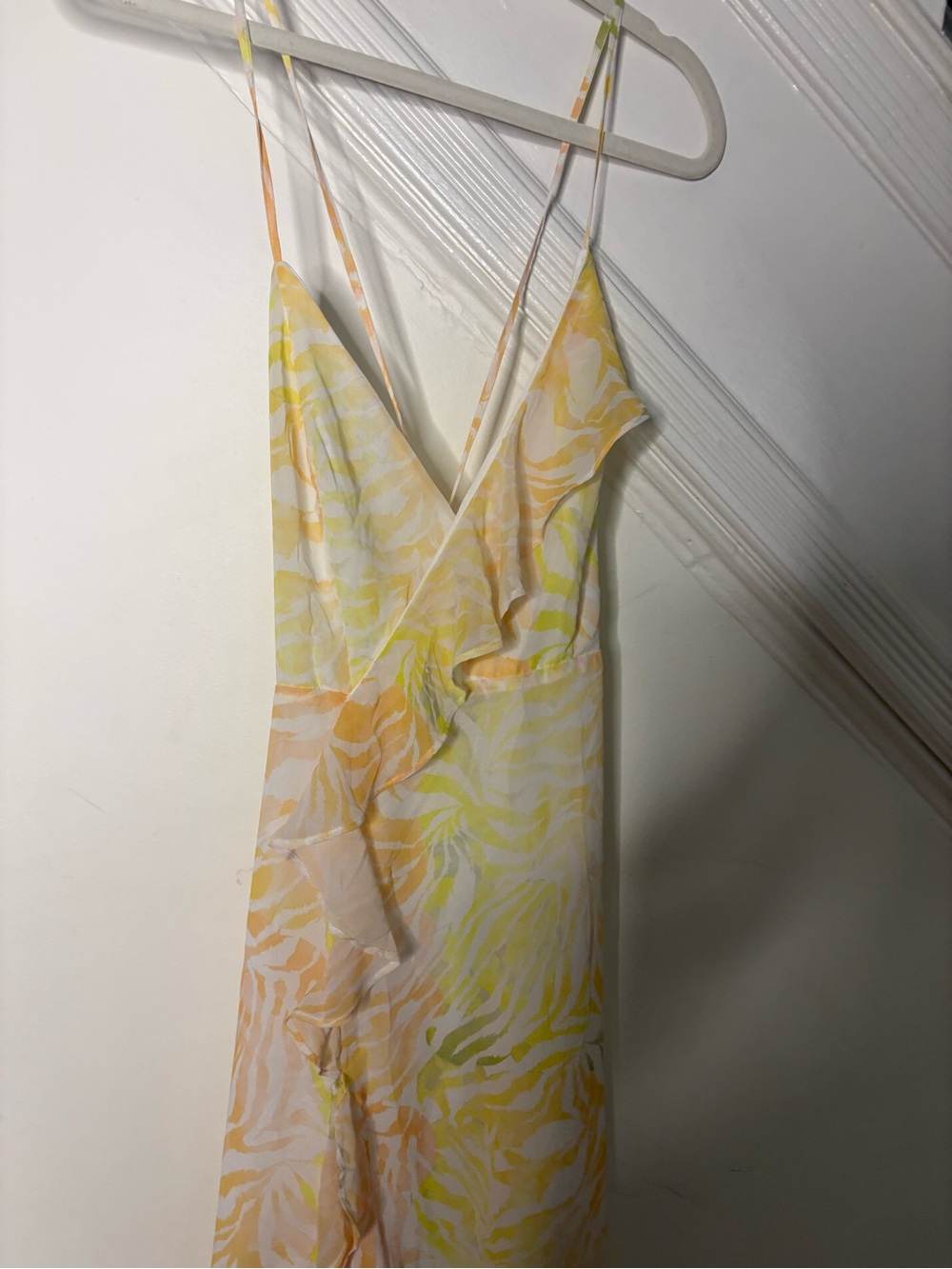 Yellow & Peach Printed Spaghetti Strap Wrap Dress
